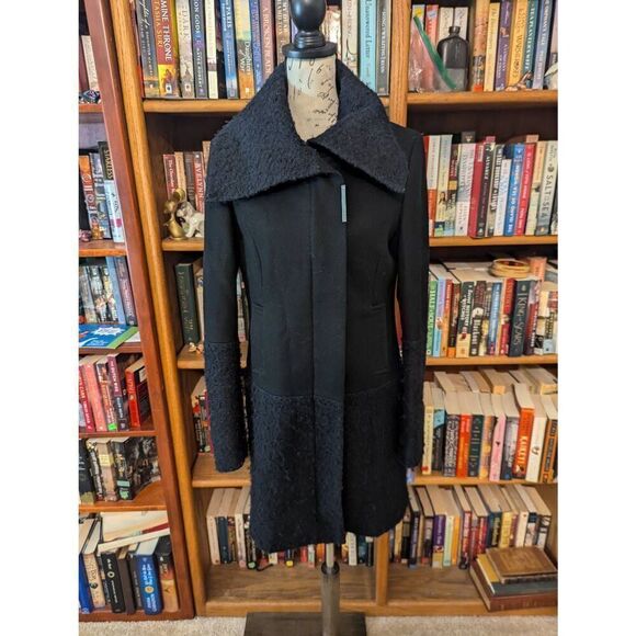 Vintage Toy G Women’s U.S. 8 Black Wool Blend Overcoat Jacket Collared - Picture 1 of 10